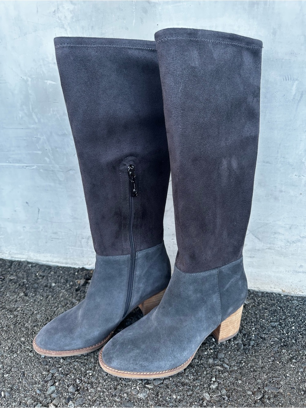 Blondo Nada Waterproof Suede Knee High Boots Grey 7.5M Two Tone Canadian Brand